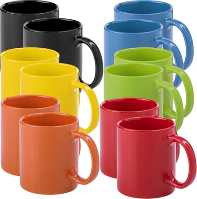 Bellatio Design Koffie mokken/drinkbekers Auxerre - 12x - keramiek - mediterrane kleuren mix set - 370 ml