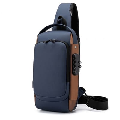 Blauw gouden crossbody tas heren borsttas schoudertas met wachtwoordslot verstelbare schouderband anti diefstal sportieve vrijetijdstas moderne motor tas