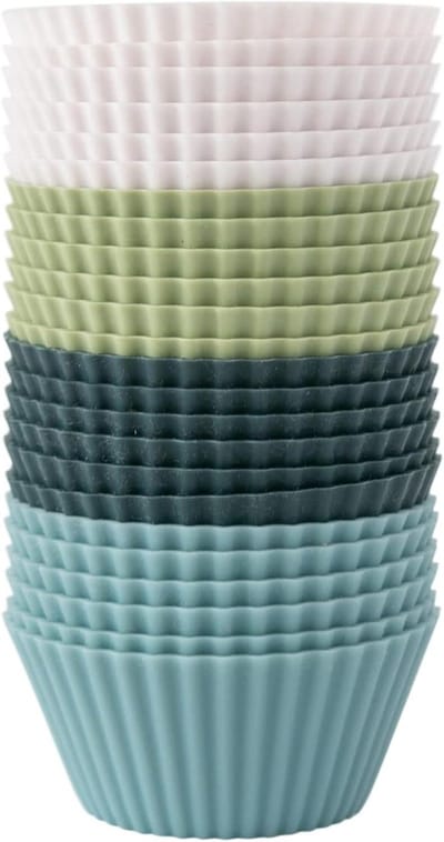 Siliconen Bakbekers - Muffin Cups - Bakken en Snacks - Herbruikbaar en Vaatwasmachinebestendig - 24 stuks - Blauw groen wit