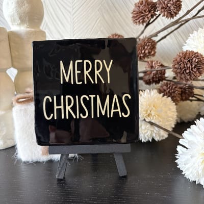 Hartjespost | Tegeltje Merry Christmas zwart, goud glitter | schoencadeautjes sinterklaas | tegeltjes met tekst | spreuktegel | tegeltjeswijsheden | Christmas | Xmas | kerstmis | decoratie kerst | 10x10