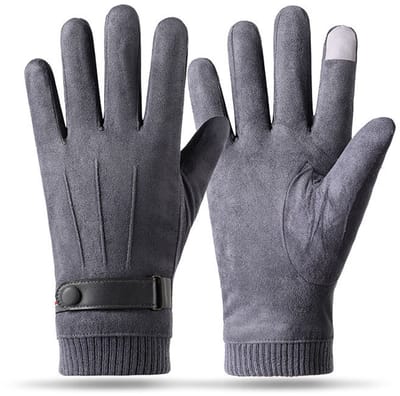 Winterhandschoenen voor heren - Verdikte, warme, winddichte touchscreen-handschoenen - Geschikt voor buiten fietsen, skiën en fietsen - Grijs - Eén maat