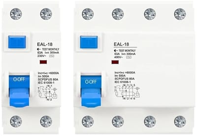 Aardlekschakelaar - Stroomonderbreker - Veilige Stroomvoorziening - Type AC 300 mA - 2P 4P - Grijs