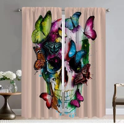 Raamgordijn voor Kamer 2 Panelen Bloem Schedel Gordijnen voor Slaapkamer Halloween Decoratie Scheidingswand Huis Interieur Gordijnen Woonkamer W50xH70cmx2pcs-CL gray