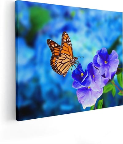 Artaza Canvas Schilderij Bloemen - 50x40 cm - Wanddecoratie Vlinder - Muurdecoratie Woonkamer - Kamer Accessoires