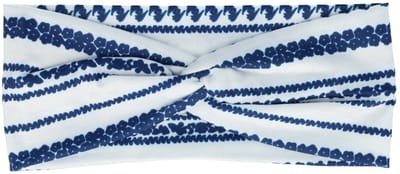 Haarsoires Haarband Twist 9cm – Bloemenprint Ibiza Streep – Jersey Stof – Wit Blauw - Zachte Knoop Hoofdband - Haaraccessoire voor Dames & Meisjes