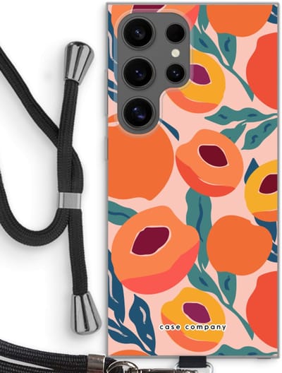 Case Company® - Hoesje met koord geschikt voor Samsung Galaxy S24 Ultra hoesje met Koord - Perzik - Telefoonhoesje met Zwart Koord - Bescherming aan alle Kanten en Over de Schermrand