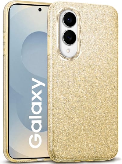 Casemania Hoesje Geschikt voor Samsung Galaxy S25 Edge - Goud - Casemania Glitter Back Cover