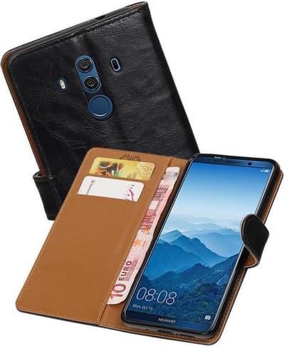 Zakelijke Book Case Telefoonhoesje Geschikt voor de Huawei Mate 10 Pro - Portemonnee Hoesje - Pasjeshouder Wallet Case - Zwart