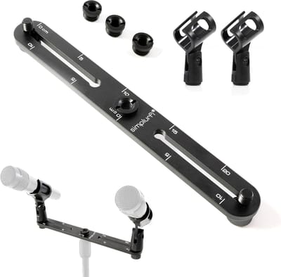 Verstelbare Stereo Microfoonhouder voor X-Y en ORTF Opnames - 2 Microfoons - Aluminium Spacing Bar met Gelineerde Markeringen - Compatibel met 3/8 en 5/8 Inch Standaards