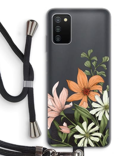 Case Company® - Hoesje met koord geschikt voor Samsung Galaxy A03S hoesje met Koord - Floral bouquet - Telefoonhoesje met Zwart Koord - Bescherming aan alle Kanten en Over de Schermrand