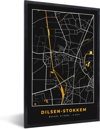 Fotolijst incl. Poster - Stadskaart - Plattegrond - Dilsen-Stokkem - Kaart - Goud - 40x60 cm - Posterlijst