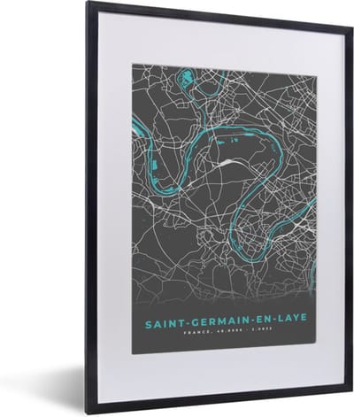Fotolijst incl. Poster - Saint-Germain-en-Laye - Stadskaart - Kaart - Plattegrond - Frankrijk - 30x40 cm - Posterlijst