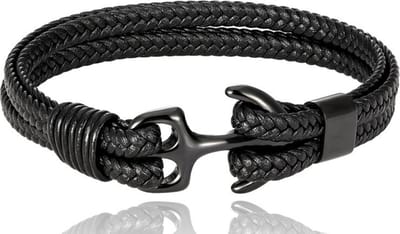Leren armband met anker sluiting zwart heren dames Galeara design 220mm
