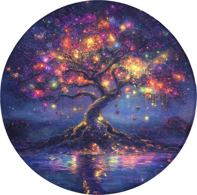 Badmat rond 70x70 cm - Antislip - Kosmisch - lichtboom - Kerst - Kleurrijk - Badmatten voor badkamer - Badkamermat - Douchemat - Ronde badkamer mat
