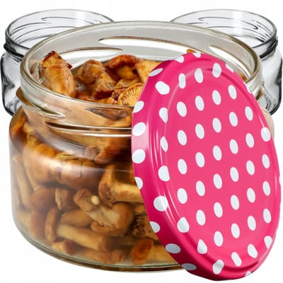 KADAX Kleine inmaakpotten, 250 ml, jampotten met deksel, luchtdichte potten om cadeau te geven, mini-potten voor honing en specerijen (10 stuks, roze gestippeld)