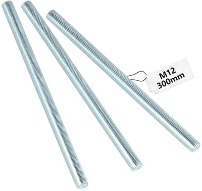 Dailygoods- Draadstangen M12 x 300 mm - Set van 3 - Verzinkt Staal - Schroefdraadbouten - Sterkteklasse 4,8 - Hoge Hardheid - Schroefdraadstangen