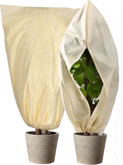 2 stuks plantenvorsthoezen - (80 cm x 100 cm) - Vorstdoek - Garden Frost Fleece plantenhoes - met rits en knopen - Winterbeschermingshoes voor potplanten - Plantenvorsthoes - Vorstbeschermingsdoek - Beige