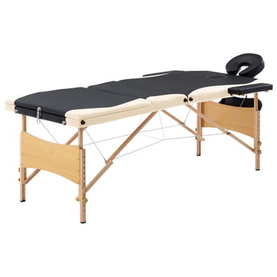 vidaXL - Massagetafel - inklapbaar - 3 - zones - hout - zwart - en - beige