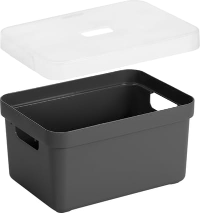 Sunware Opbergboxen met transparante deksel - 2x stuks - kastmanden - antraciet - 13 liter - kunststof - 35 x 25 x 18 cm - Opbergers