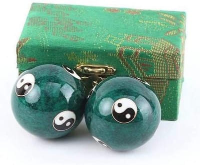 lachineuse - Set Qi Gong Yin Yang ballen - Chinese anti-stress ballen van email ø 45 mm - Gezondheidsballen - Zen ontspanning geschenkdoos - Aziatisch artikel Japan China Feng Shui - Kleur: groen