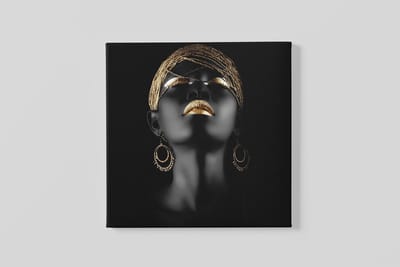 Vierkant Canvas Schilderij - Portret van een vrouw - Met gouden make-up - Modern - 40x40x2 cm