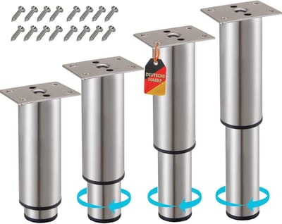 Verstelbare Metalen Meubelpoten RVS Look Set van 4 voor Kasten en Tafels