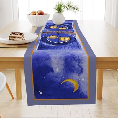 longziming -Tafellaken - Eid Tafelloper Paars - 33x183cm Linnenlook Tafelkleed - Wasbaar & Herbruikbaar Feestdecoratie voor Ramadan, Suikerfeest - Elegant Tafelkleed met Paarse Accenten- 1 Stuk