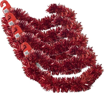 Kerstslingers - 4x stuks - glitter rood - folie - 180 x 12 cm - extra brede slinger/kerstboom versiering