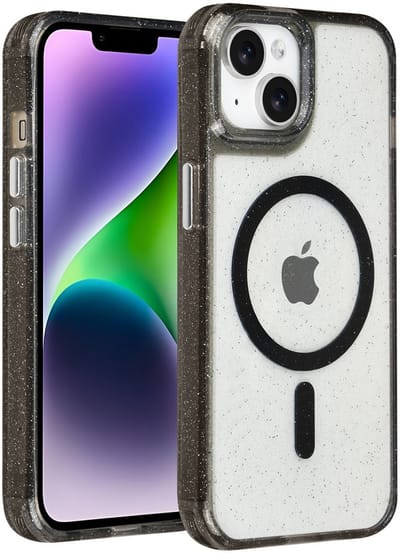 TUNIQ telefoonhoesje voor Apple iPhone 14 - MagSafe met glitter - Zwart