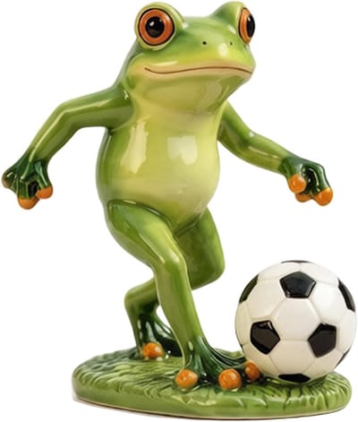 Voetbalkikker Beeldje - Tuindecoratie Kikker - Buiten Decoreren - Weerbestendige Hars - 15x12x13 cm - Groen