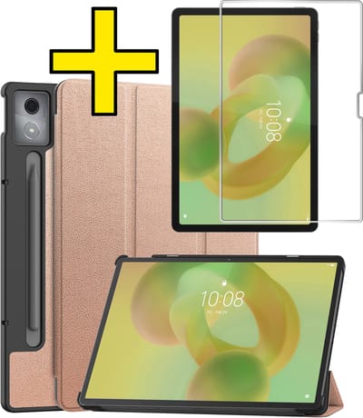 Hoes - Geschikt voor Lenovo Idea Tab Pro - Met Screenprotector - Trifold Bookcase - Hard Cover - Hardcover Book Case - Tablet Hoesje - Rosé goud