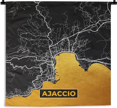 Wandkleed - Wanddoek - Stadskaart – Frankrijk – Kaart – Ajaccio – Plattegrond - 180x180 cm - Wandtapijt