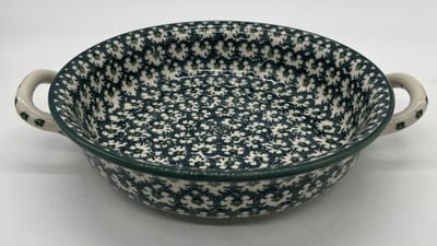 Bunzlau keramiek ronde ovenschaal met oor groen 1172Q