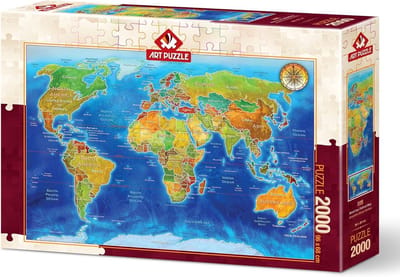 Legpuzzel 2000 stukjes - Wereldkaart Puzzel - Ontspannend Tijdverdrijf - Gedetailleerde Geografie - 1340 gram - Multicolor