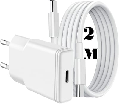 USB C Adapter 20W snellader met (2m) USB C naar USB C kabel Geschikt voor o.a. telefoon en tablet - Wit