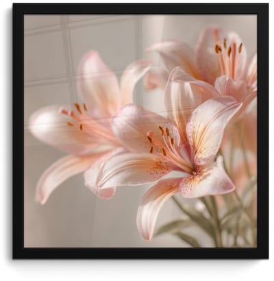 Poster in lijst - Fotolijst 40x40 cm - Posters - Lelies - Meeldraden - Roze - Wazig - Posterlijst zwart - Decoratie - Wanddecoratie woonkamer - Muurdecoratie slaapkamer