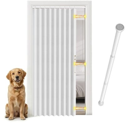 Deurgordijn, ondoorzichtig, eenvoudige montage zonder boren, met stang voor de slaapkamer, wit, 198 x 106 cm (h x b), 1 stuk