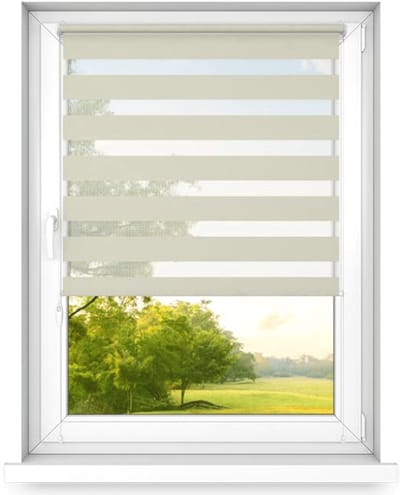 time4blinds dag en nacht dubbel rolgordijn mini - raamrolgordijn dag en nacht - rolgordijn zonder boren - zonwering - rolgordijnen voor slaapkamers - 400x1000mm – Crème – Linkszijdig