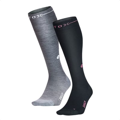 STOX Energy Socks Merino Everyday Sokken Dames - 2 Pack - Compressiekousen - Zilvergrijs / Zwart - Merino Wol Compressie Sokken - Naadloos - Steunkousen - Maat: 36-38 (2 paar)
