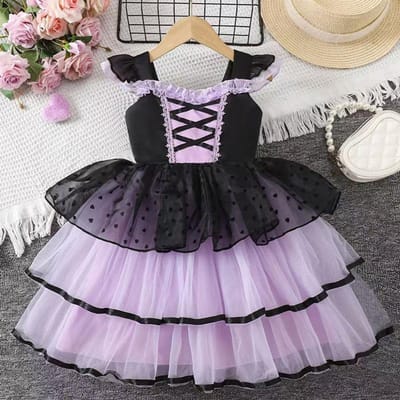 Nouvelle Robe Fille Vampire Robe Moelleuse Pour Filles Enfants Maille Robe Princesse Violette Vêtements Cool Lolita Carnaval Fête Costume 90cm black