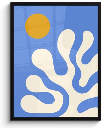 Poster in lijst - Fotolijst 60x80 cm - Posters - Minimalistisch - Organisch patroon - Blauw - Posterlijst zwart - Decoratie - Wanddecoratie woonkamer - Muurdecoratie slaapkamer