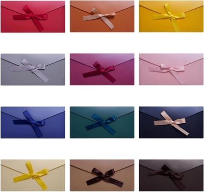 Kleurrijke Kraft Papieren Enveloppen met Ribbons voor Cadeaus, Feestjes en Bruiloften - 12 Stuks (22 x 11 cm)