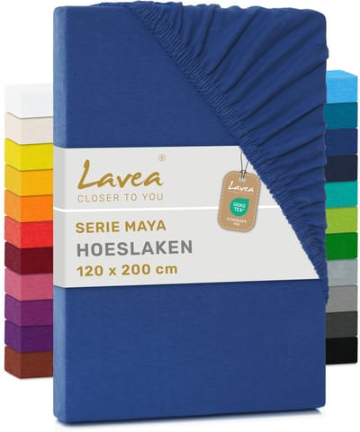 Lavea® Hoeslaken 120x200 cm – 100% Katoen, Zacht en Ademend – Geschikt voor Matrassen tot 20 cm – Jersey met Elastiek Rondom – Koningsblauw