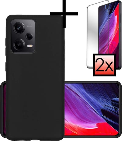 Hoesje - Met 2x Screenprotector - Geschikt voor Xiaomi Redmi Note 12 Pro - Sterk & Shockproof - Back Cover - Siliconen Case - Telefoon Hoes - Zwart