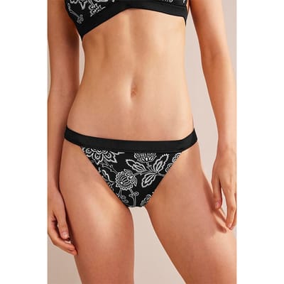Boden Tanga Bikini Bottoms Black, White Floral Maat: 12 | Bikini's Outlet | Dames | Zwart