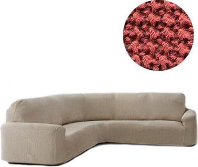 Bankhoes Milos voor Ronde Hoekbank - Steenrood - Breedte 360-540cm - Hoogte 80-100cm - Extreme Stretch Bankhoezen