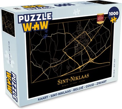 Puzzel Kaart - Sint-Niklaas - België - Goud - Zwart - Legpuzzel - Puzzel 1000 stukjes volwassenen