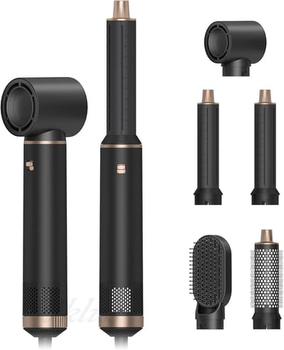 Air stylist, föhn, heteluchtborstel, haarstyler, ionisch, föhn, krultang, multifunctionele haarstyler met automatische krultang, warme borstel, stijlborstel (zwart)