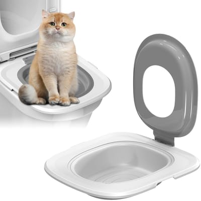 MAGICSHE Katten Toilettrainer Systeem - Kattenbakvulling Vrij - Universele Toilettraining Voor Katten - Herbruikbaar & Verstelbaar - 5 Uitneembare Delen - Inclusief Antislip Pads Grijs