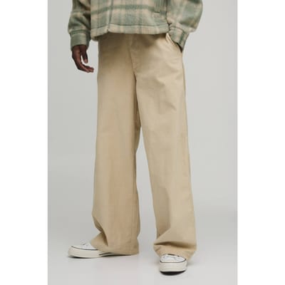 Baggy Corduroy Broek met Geweven Label | Ecru | Size Small